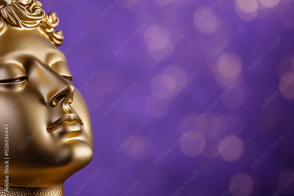 Golden statue of a female with purple bokeh background Golden statue of a female with purple bokeh background