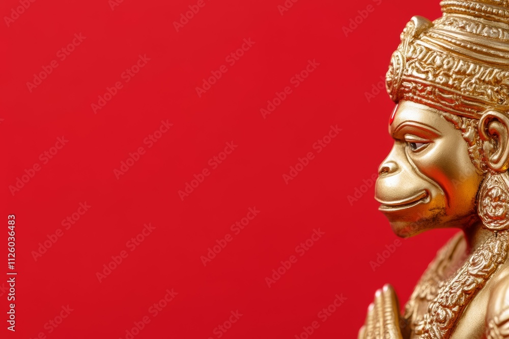 Golden hanuman statue on red background Golden hanuman statue on red background