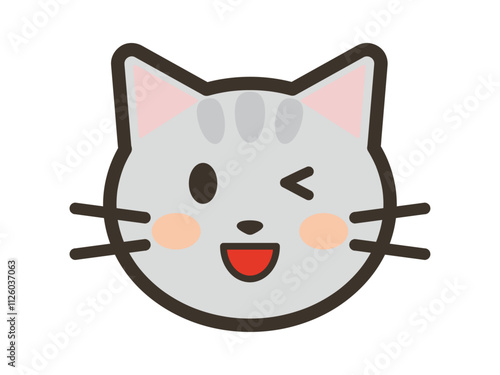笑顔でウインクするかわいいねこちゃんの顔アイコンイラスト