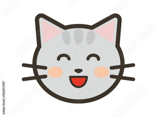 笑顔でニコニコのかわいいねこちゃんの顔アイコンイラスト