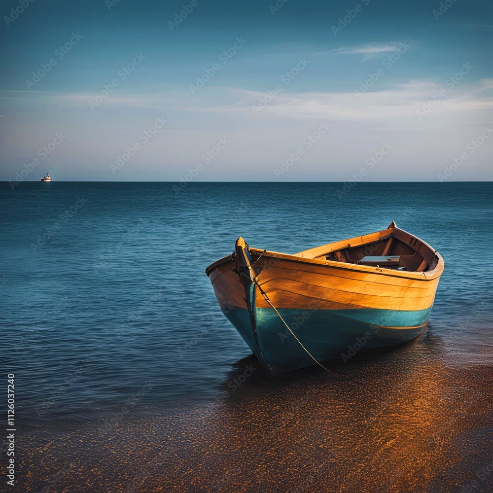 The yellow boat sailed alone ahead with a view that was pleasing to the eye and calm The yellow boat sailed alone ahead with a view that was pleasing to the eye and calm