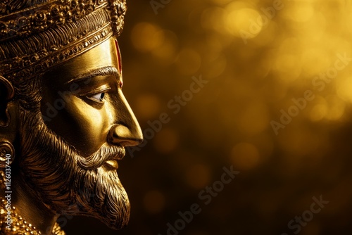 Golden bust of maharaja: detailed sculpture of indian royalty photo