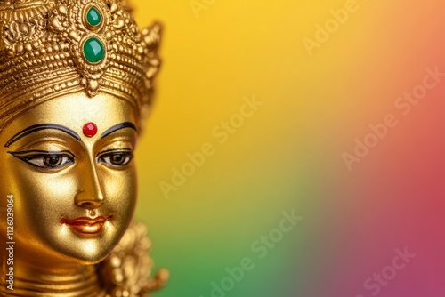 Golden hindu goddess statue with colorful background photo