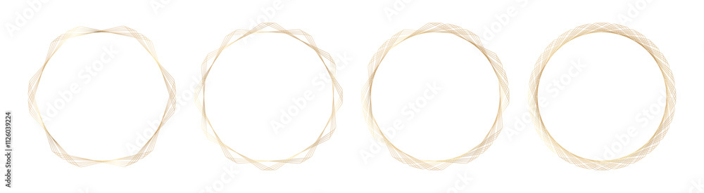 Decorative gold thin linear border set. Geometric ornamental hexagon frame with ornate golden decoration. For certificates, awards, stamps, vignette, various design. Vector illustration. Decorative gold thin linear border set. Geometric ornamental hexagon frame with ornate golden decoration. For certificates, awards, stamps, vignette, various design. Vector illustration.