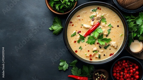 Vibrant and Creamy Panang Curry with Bold Flavors and Fresh Garnishes photo