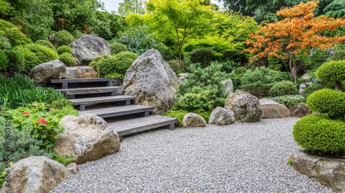 Zen Garden Pathway with Stone Steps and Gravel