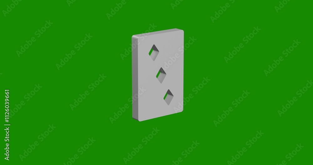 Isolated realistic white Three of diamonds playing card front view with shadow. 3d illustration on green chroma key background Isolated realistic white Three of diamonds playing card front view with shadow. 3d illustration on green chroma key background