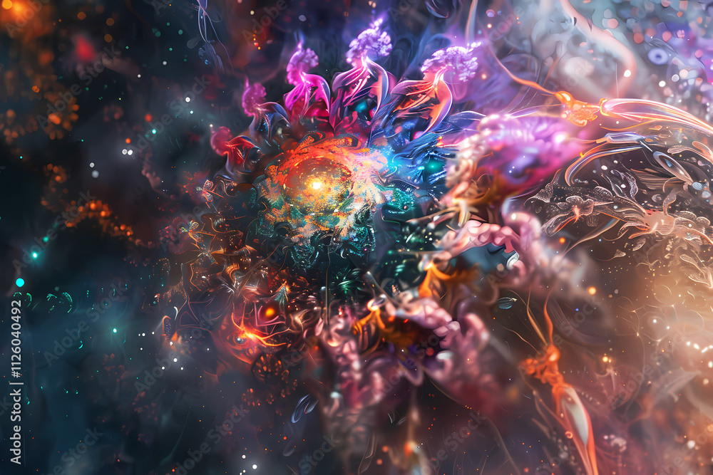 Fototapeta premium A vibrant cosmic explosion of colors and swirling patterns, depicting an imaginative interpretation of the universe's birth.