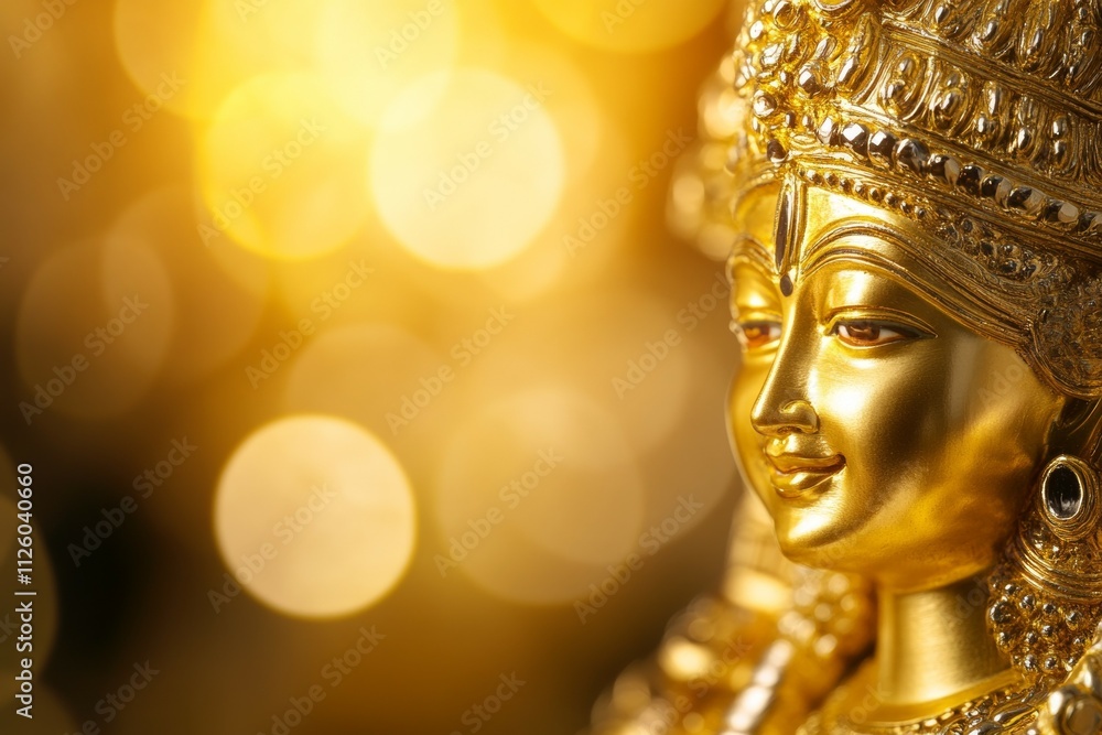 Golden statue of hindu goddess on radiant background Golden statue of hindu goddess on radiant background