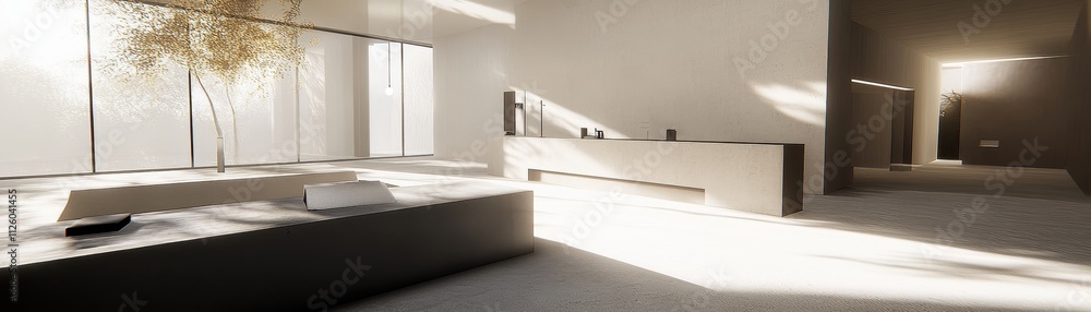 Fototapeta premium Minimalist Modern Living Room with Panoramic Skylight