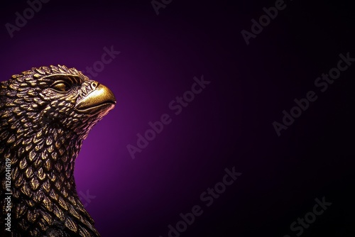 Ornate golden eagle sculpture on dramatic purple background photo