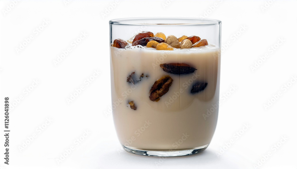 Delicious Milk Drink with Nuts Raisins Healthy Beverage Breakfast Snack Delicious Milk Drink with Nuts Raisins Healthy Beverage Breakfast Snack