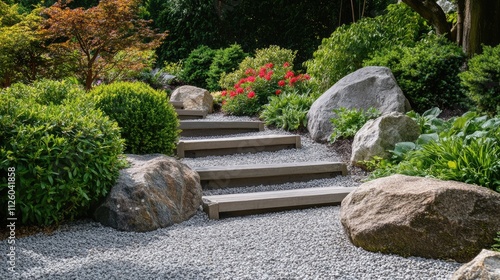 Stone Pathway Leading to a Japanese Garden