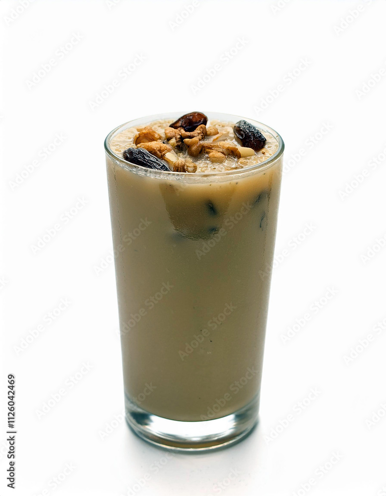 Creamy Nut Date Smoothie in Glass Refreshing Beverage Healthy Drink Creamy Nut Date Smoothie in Glass Refreshing Beverage Healthy Drink
