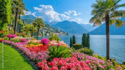 Lake Como, Italy: A Picturesque View of Lush Gardens and Mountains