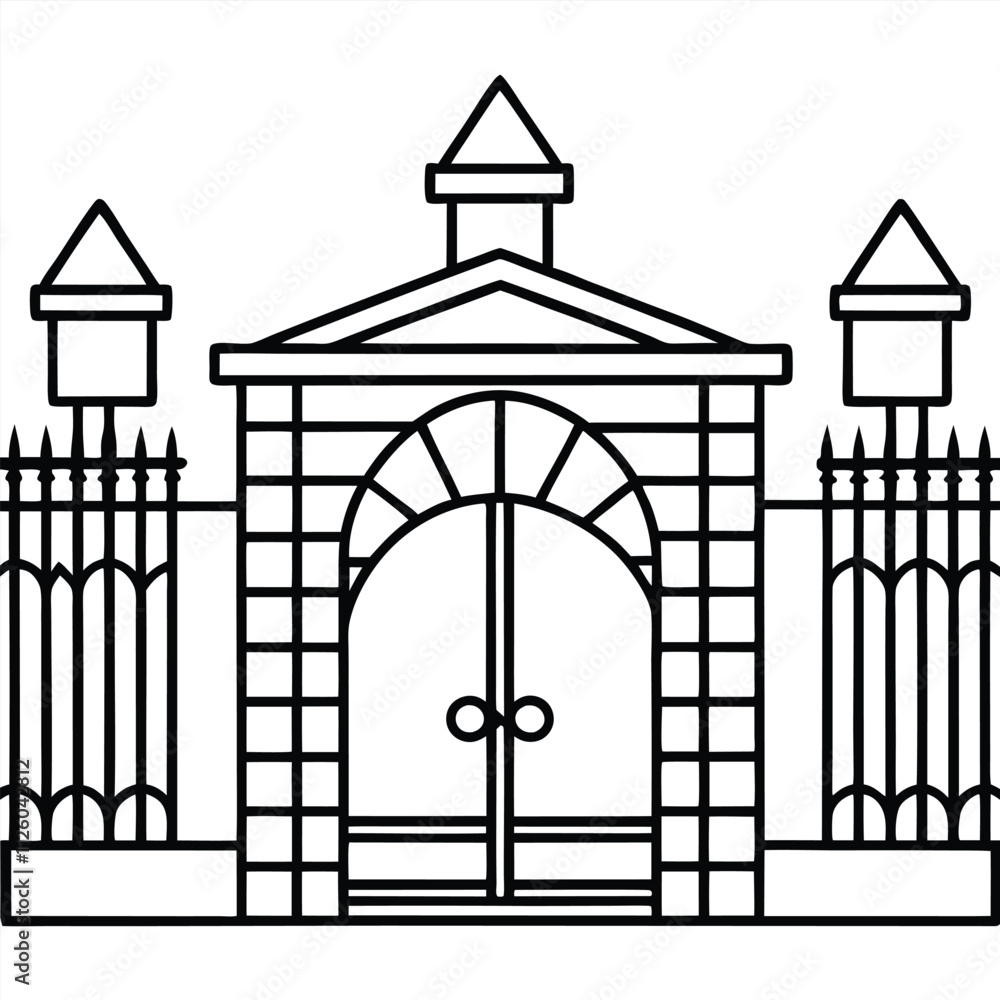 School gate line art vector silhouette School gate line art vector silhouette