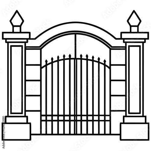 School gate line art vector silhouette