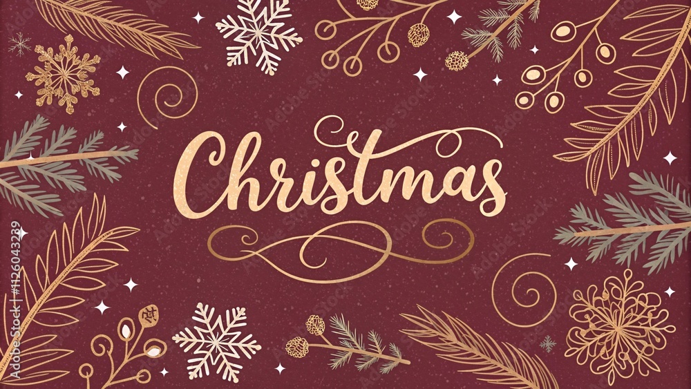 Elegant Christmas Greeting Card with Gold Lettering and Festive Florals V3 Elegant Christmas Greeting Card with Gold Lettering and Festive Florals V3