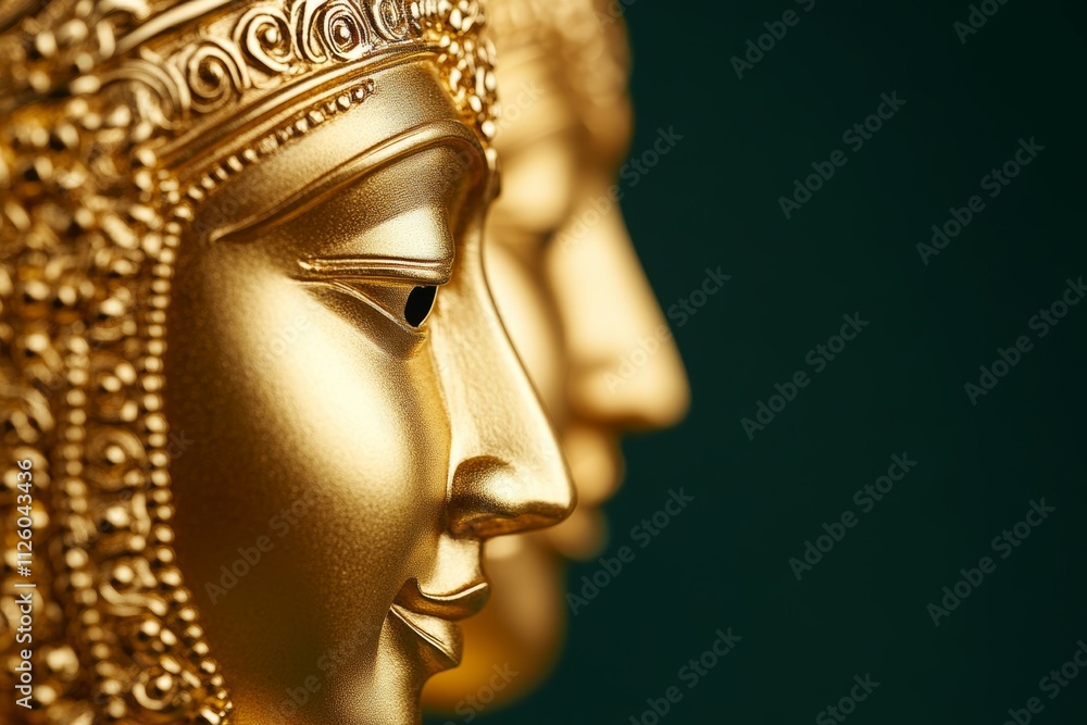 Obraz premium Golden buddha statues with intricate details on dark background