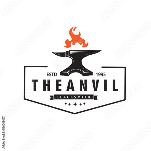 Rustic Blacksmith Forge Iron Anvil Foundry Vintage Badge Vector Logo Design