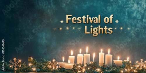 Elegant Hanukkah Festival of Lights Image with Candles and Gold Typography - Perfect for Christmas and Diwali photo