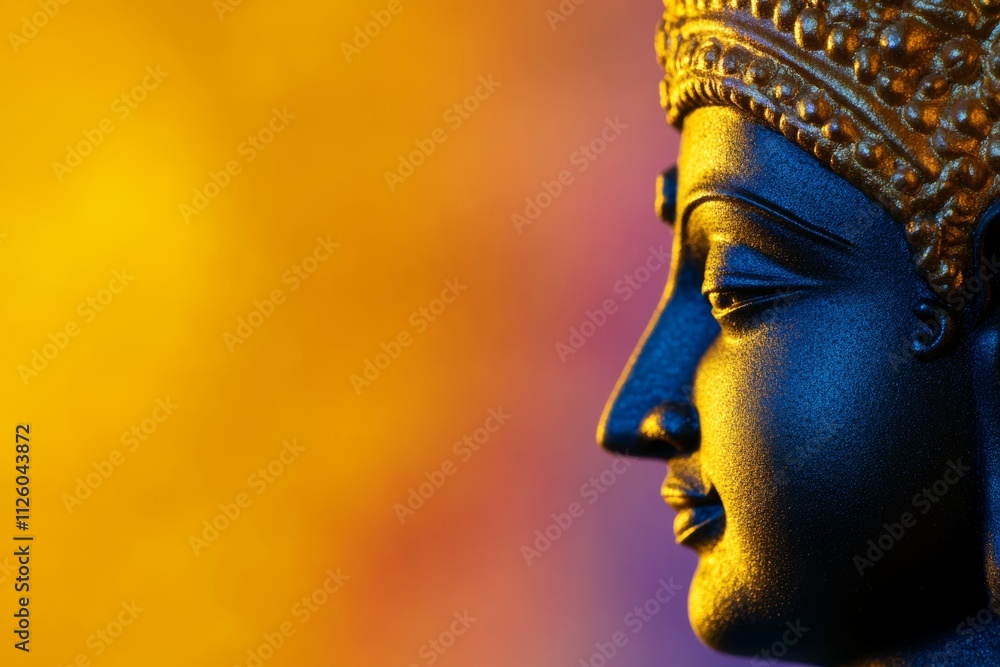 Close-up of buddha statue with vibrant background Close-up of buddha statue with vibrant background