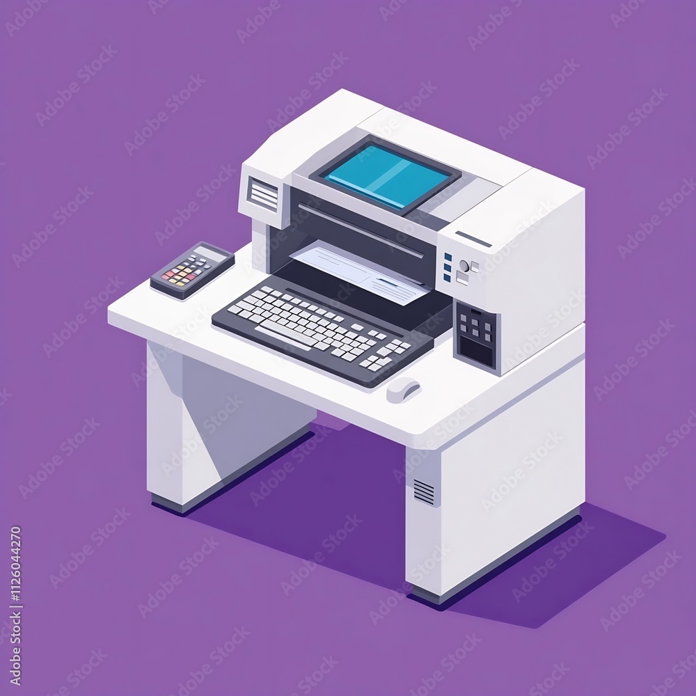 Modern office workstation with computer printer and other digital devices Modern office workstation with computer printer and other digital devices
