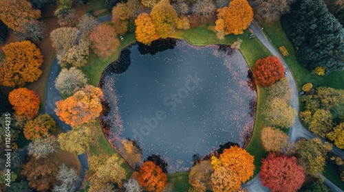 Autumnal Pond Surrounded by Vibrant Trees