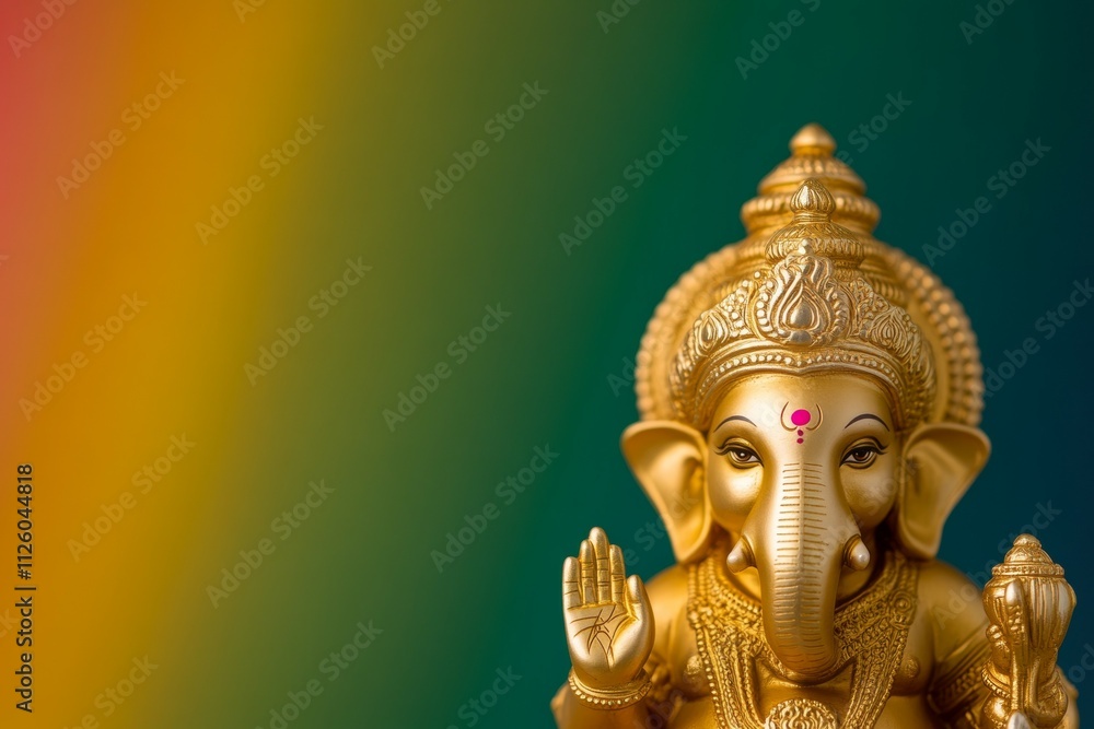 Golden ganesha statue on vibrant gradient background