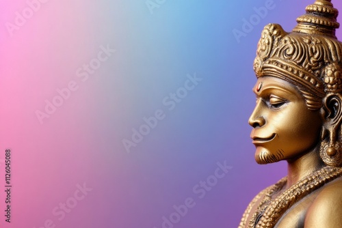 Golden hanuman statue with colorful gradient background photo