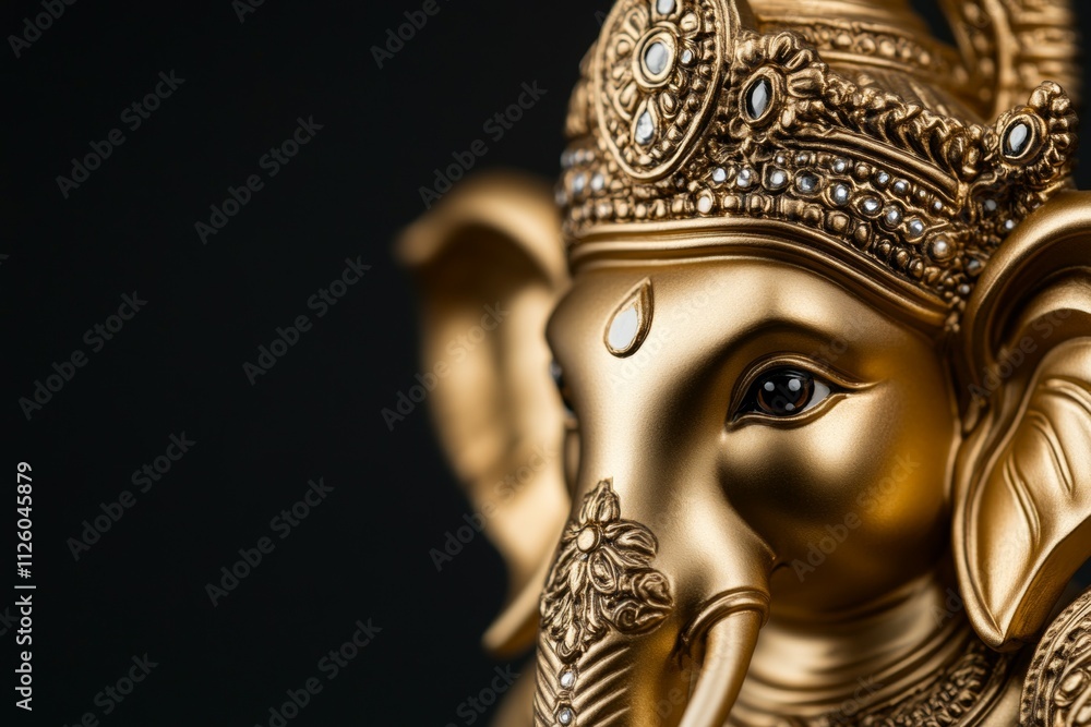 Obraz premium Golden ganesha statue with ornate crown and intricate details