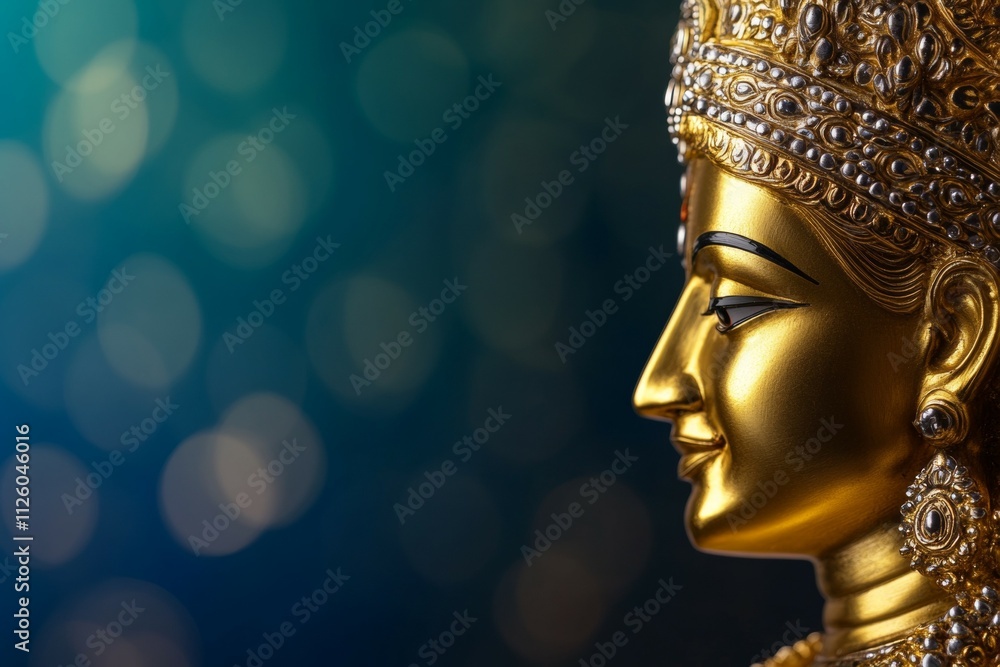 Golden hindu goddess statue on blurred background Golden hindu goddess statue on blurred background