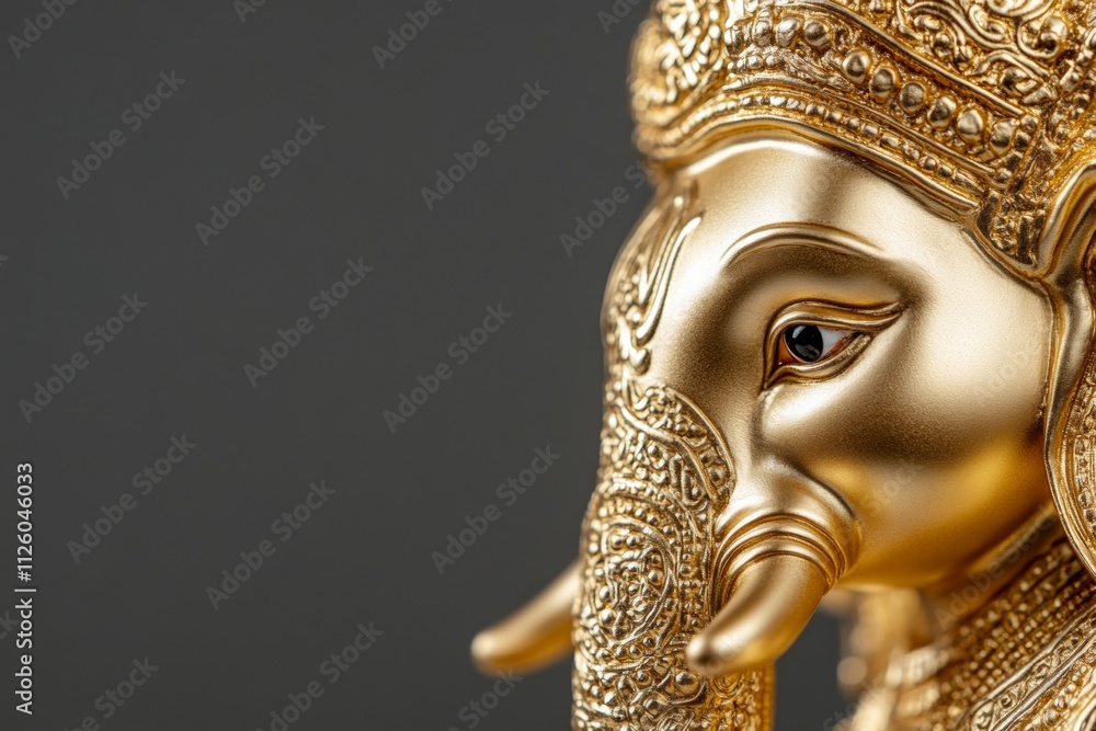 Obraz premium Intricate gold elephant sculpture with ornate detailing on dark background
