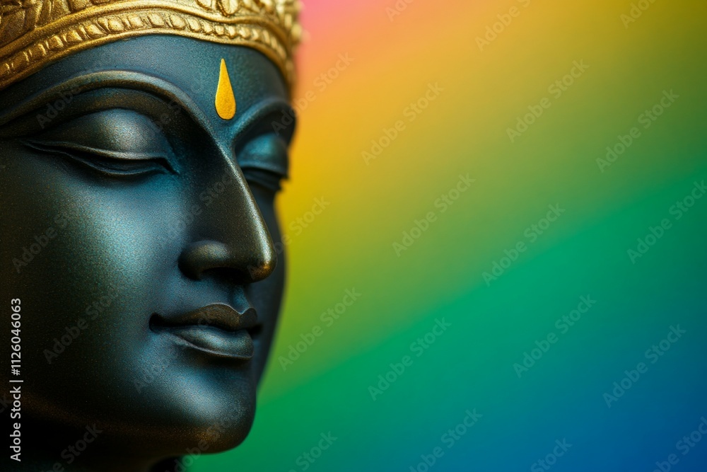 Serene buddha face in profile against a vibrant gradient background Serene buddha face in profile against a vibrant gradient background