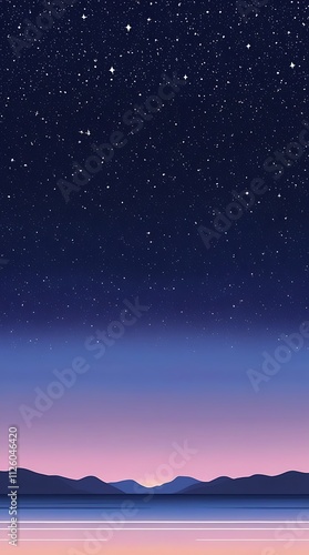 Obraz na płótnie Starry vintage sky illustration landscape with mountains below, phone wallpaper combination of purple, blue and violet in a beautiful night w salonie