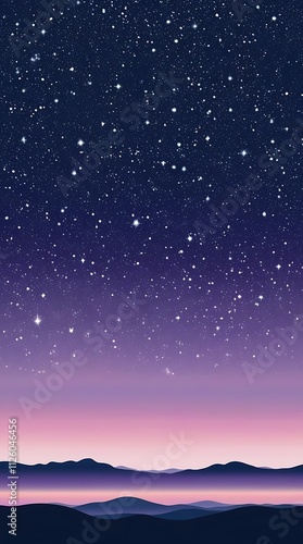 Wallpaper Mural Starry vintage sky illustration landscape with mountains below, phone wallpaper combination of purple, blue and violet in a beautiful night Torontodigital.ca
