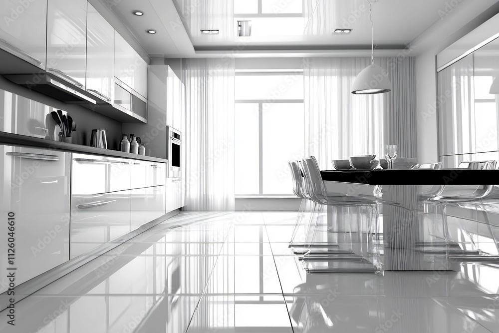 Bright and Airy Modern Kitchen Interior with Sleek Appliances and Minimalist Design Bright and Airy Modern Kitchen Interior with Sleek Appliances and Minimalist Design