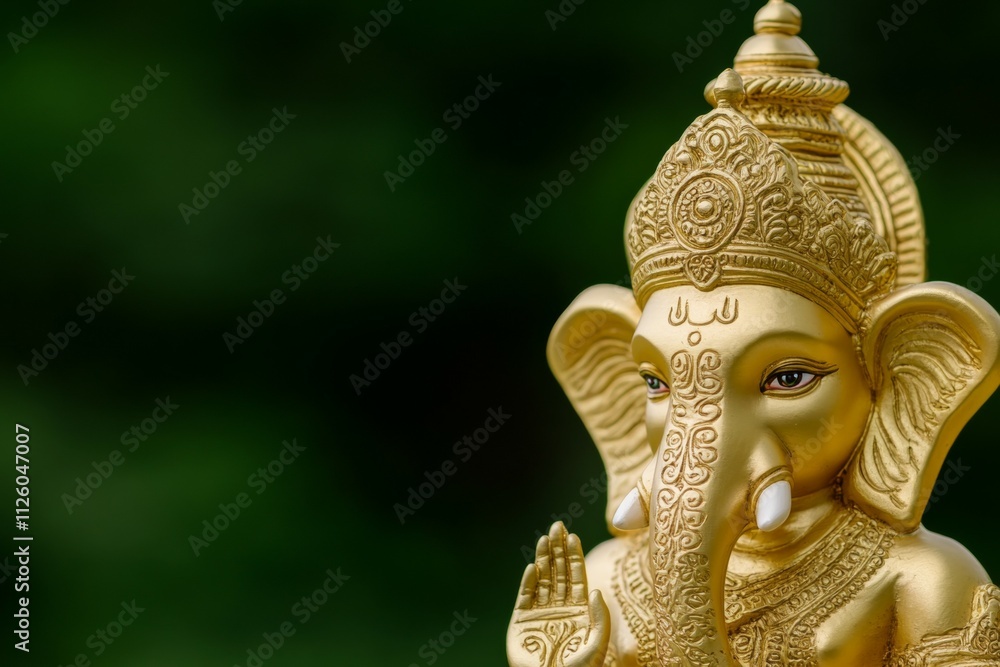 Fototapeta premium Exquisite golden ganesha statue with intricate details