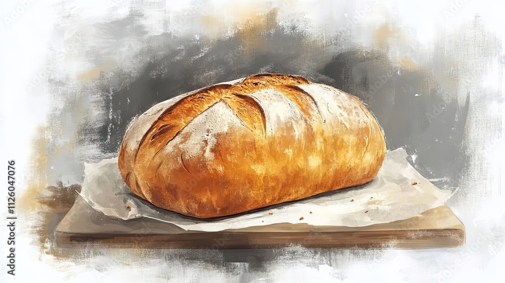 A Loaf Of Artisan Bread Rests On A Wooden Board A Loaf Of Artisan Bread Rests On A Wooden Board
