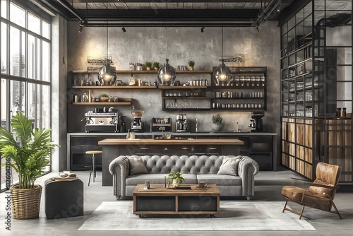 Wallpaper Mural Stylish Industrial Loft Interior with Rustic Furniture and Open Layout Torontodigital.ca