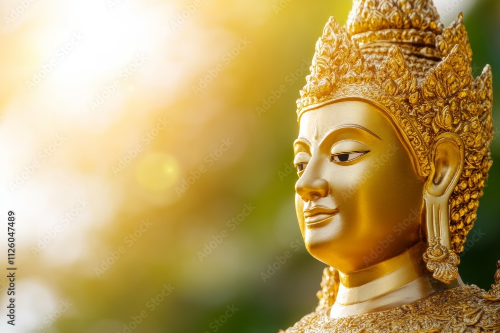 Golden buddha statue with sunlight on a bright day Golden buddha statue with sunlight on a bright day