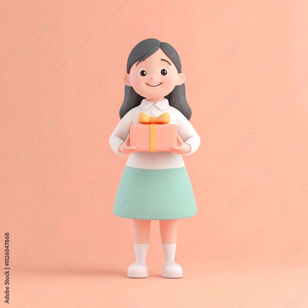 Delighted Girl Holding a Gift Box with Cheerful Expression Delighted Girl Holding a Gift Box with Cheerful Expression