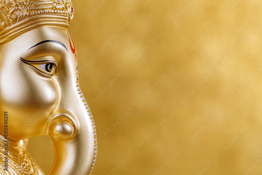 Obraz premium Golden ganesha statue with detailed carvings on gold background