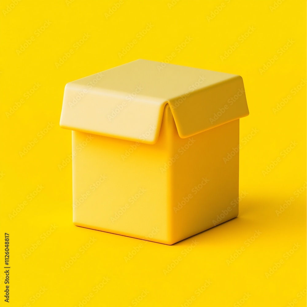 Fototapeta premium Bright Yellow Cubic Block on Plain Colored Background