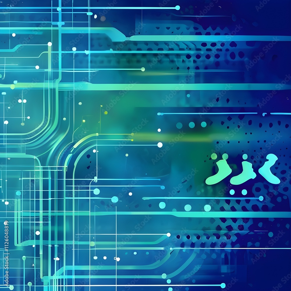 Naklejka premium Converging digital lines and sport gear silhouettes creating an abstract pattern to show AI impact in sports training