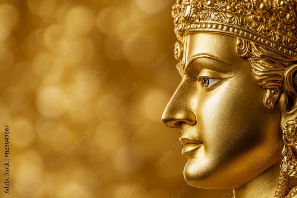 Golden statue of hindu deity with intricate details against bokeh background Golden statue of hindu deity with intricate details against bokeh background