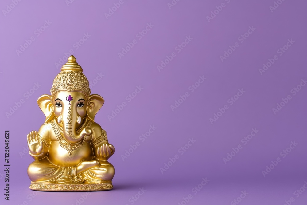 Golden ganesha statue on purple background symbolizing prosperity and wisdom Golden ganesha statue on purple background symbolizing prosperity and wisdom