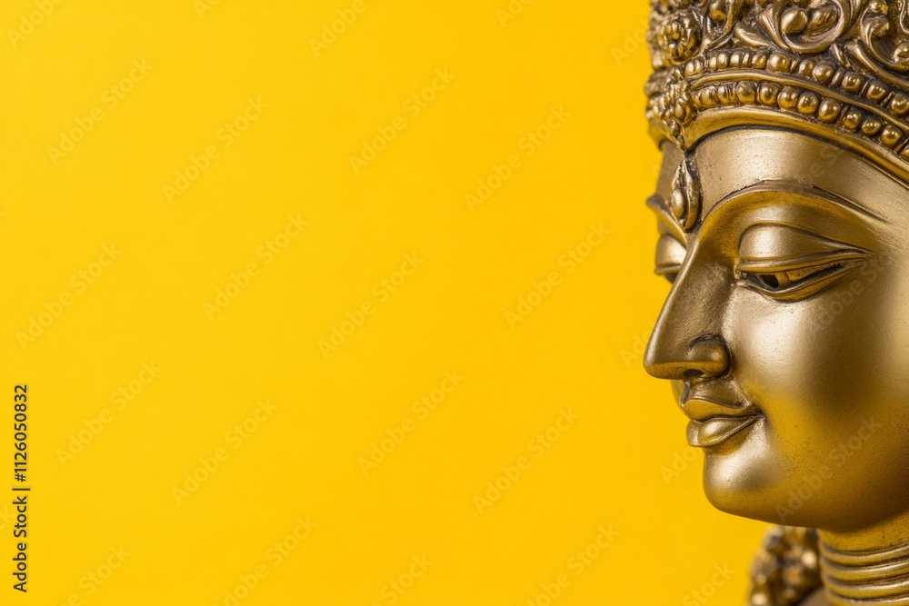 Golden hindu goddess statue on vibrant yellow background Golden hindu goddess statue on vibrant yellow background