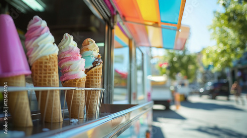Close-up of serving window on American ice cream truck