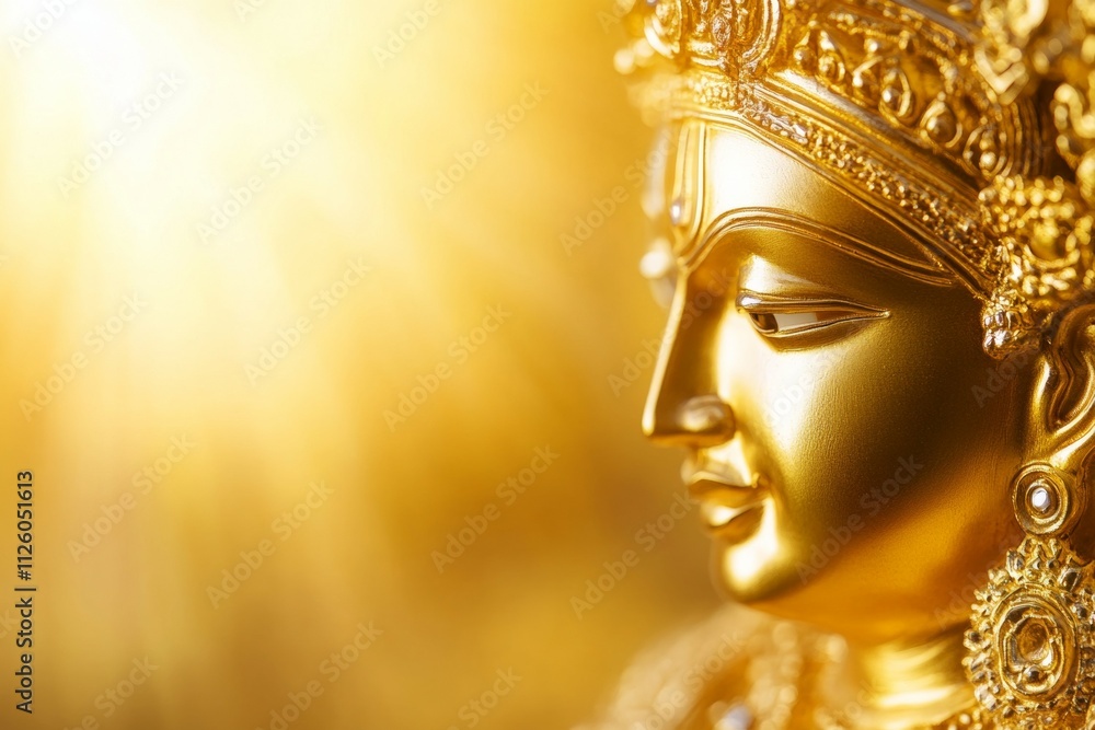 Radiant golden hindu deity statue illuminated by sunlight Radiant golden hindu deity statue illuminated by sunlight